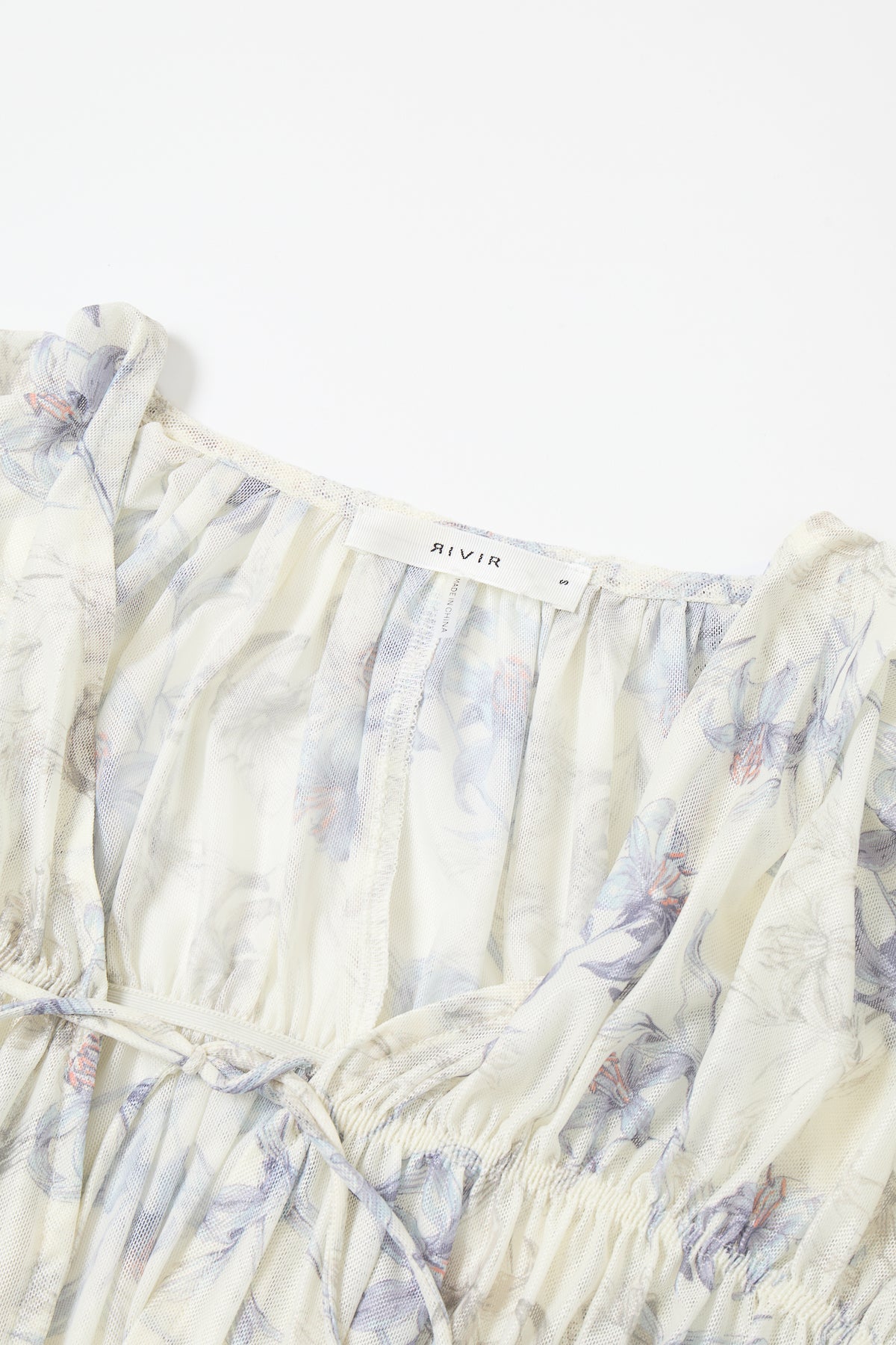 Floral Sheer Drawstring Blouse