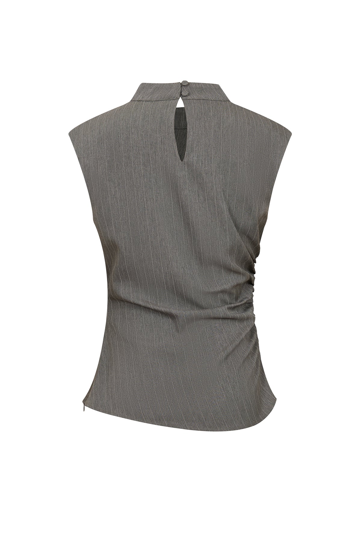 Woven Stripe Sleeveless Mock Neck Top