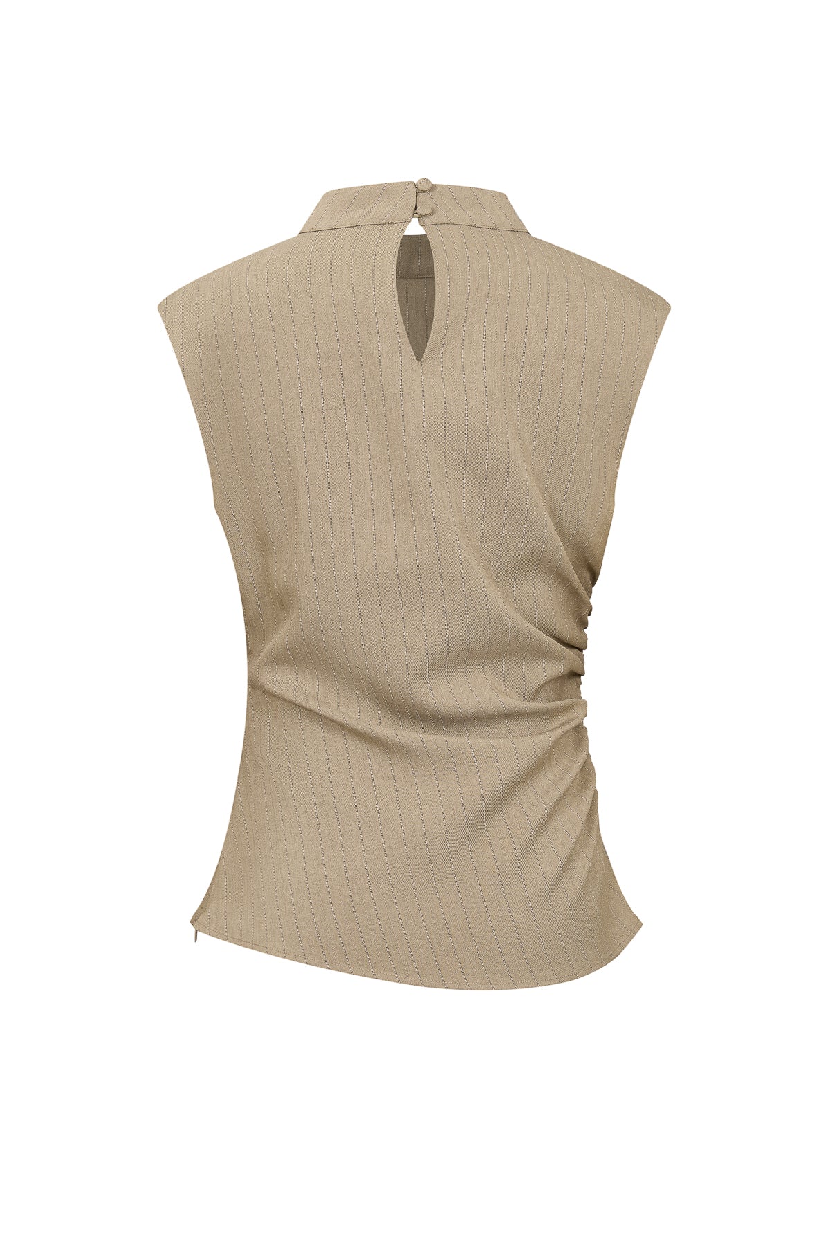 Woven Stripe Sleeveless Mock Neck Top