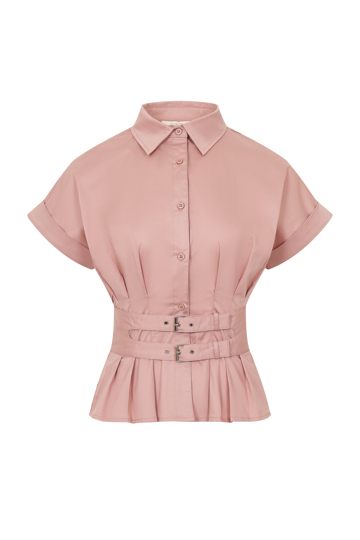 Belted Contour Woven Pleated Short Sleeve Top