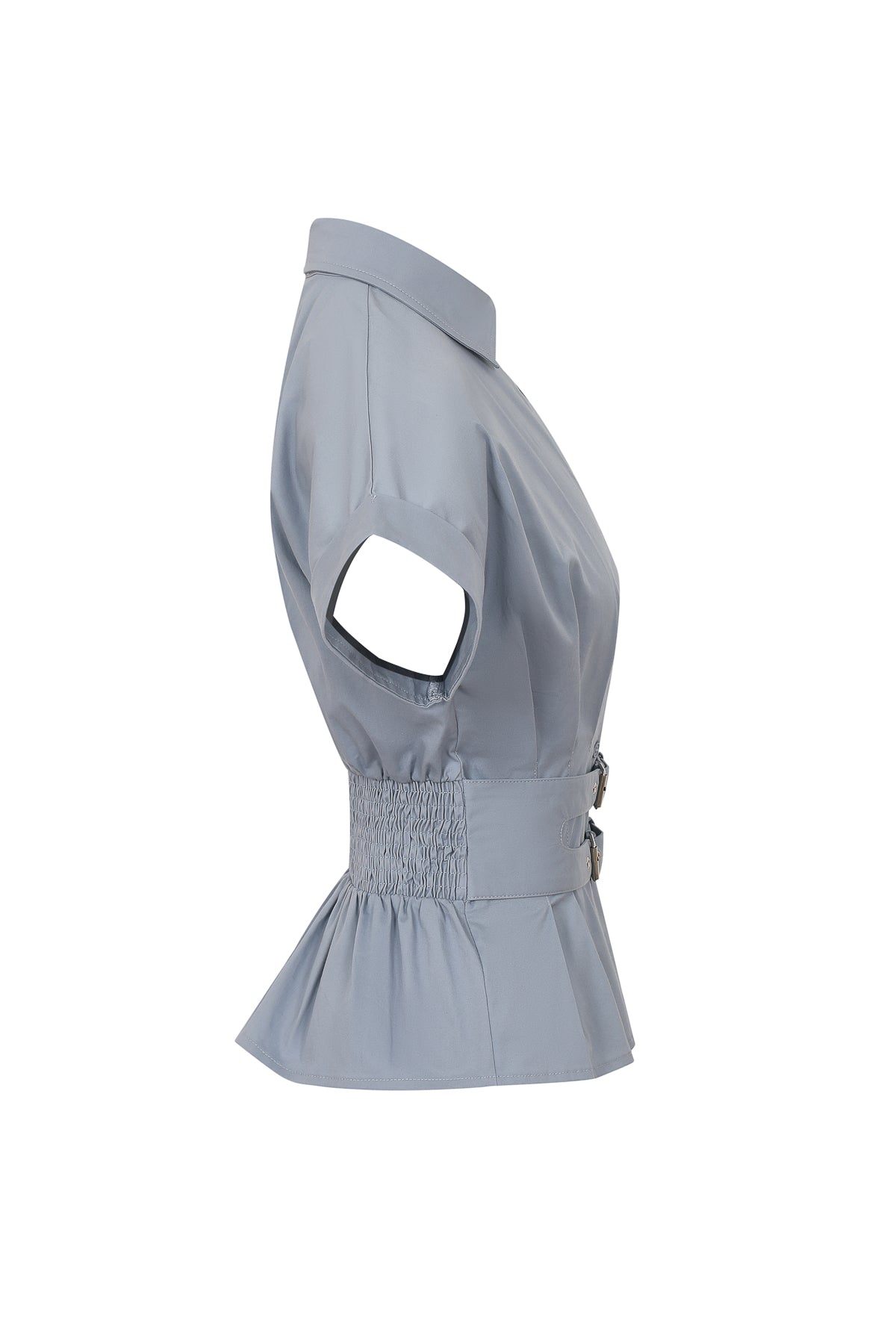 Belted Contour Woven Pleated Short Sleeve Top