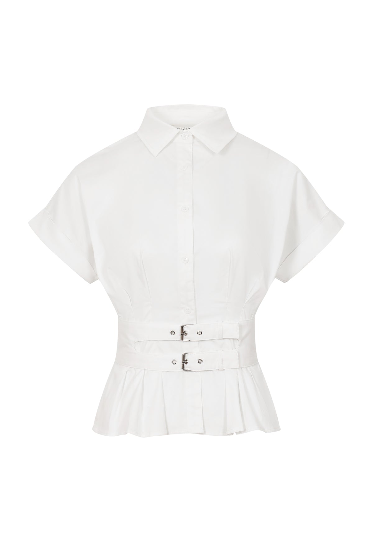 Belted Contour Woven Pleated Short Sleeve Top