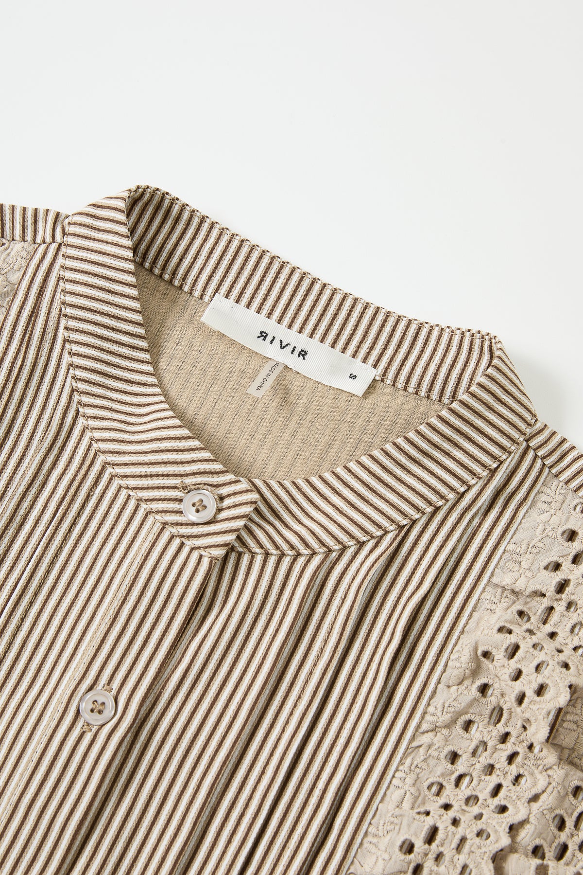 Stripe Sleeveless Pintuck Blouse with Lace Trim