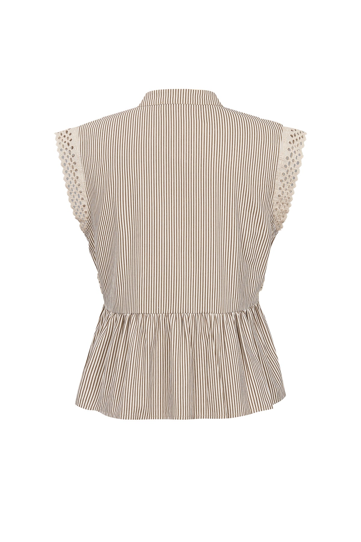Stripe Sleeveless Pintuck Blouse with Lace Trim