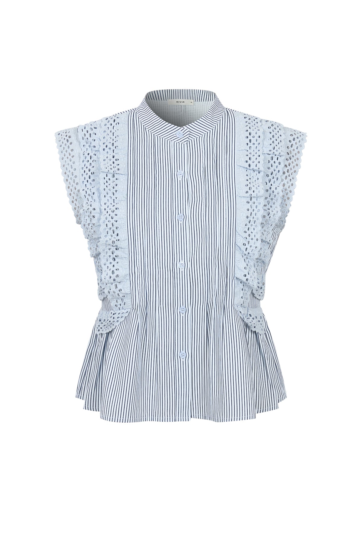 Stripe Sleeveless Pintuck Blouse with Lace Trim