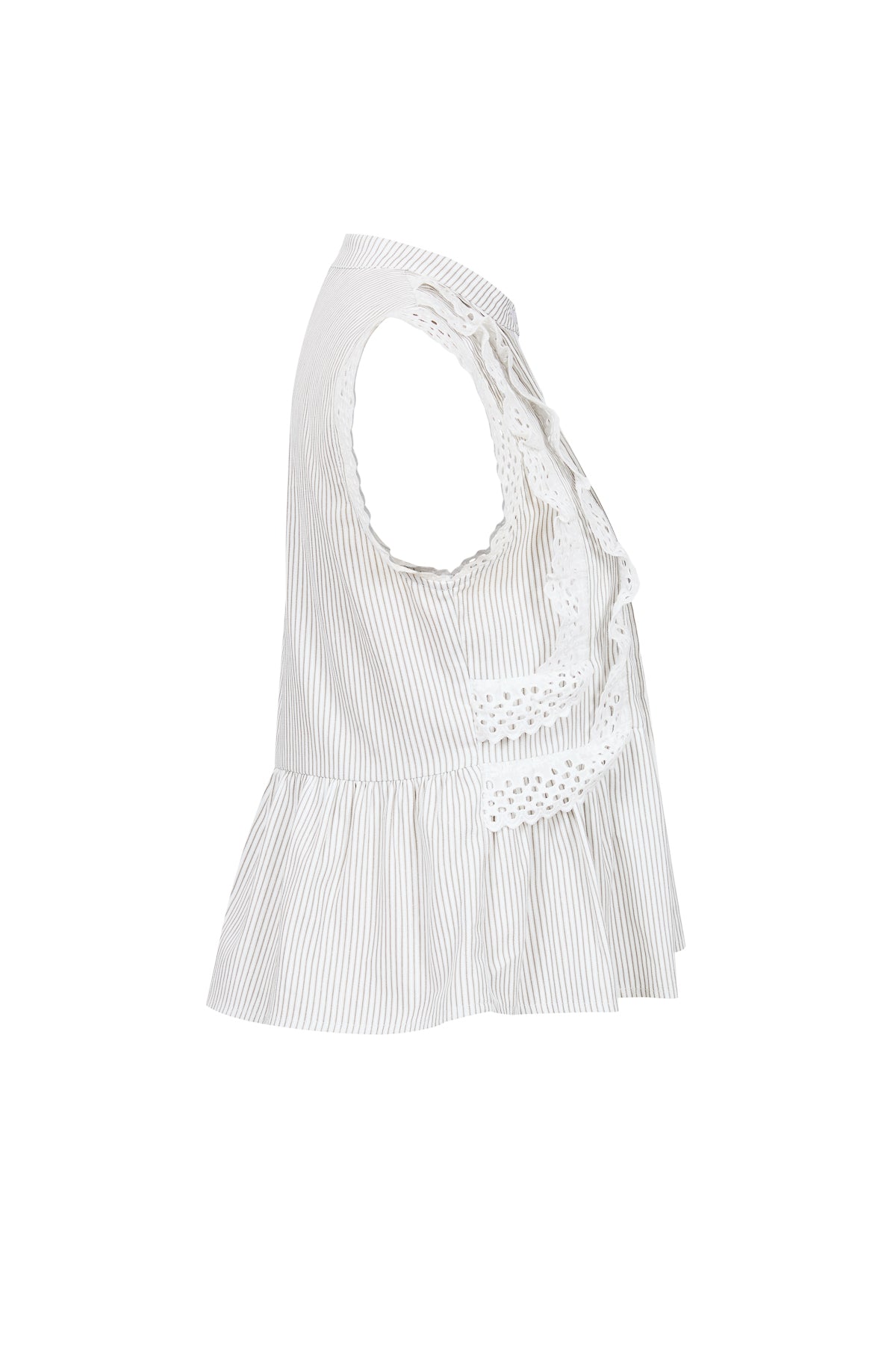 Stripe Sleeveless Pintuck Blouse with Lace Trim