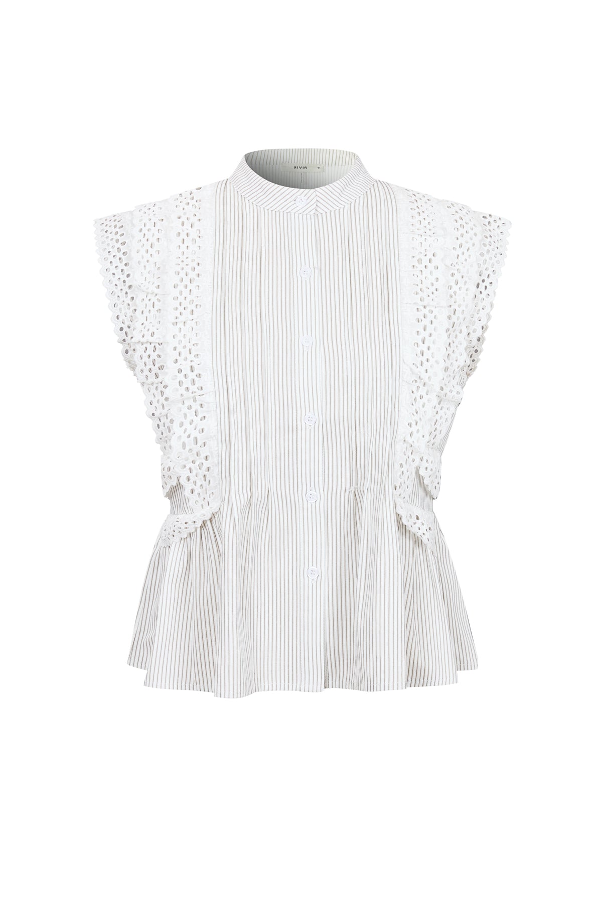 Stripe Sleeveless Pintuck Blouse with Lace Trim