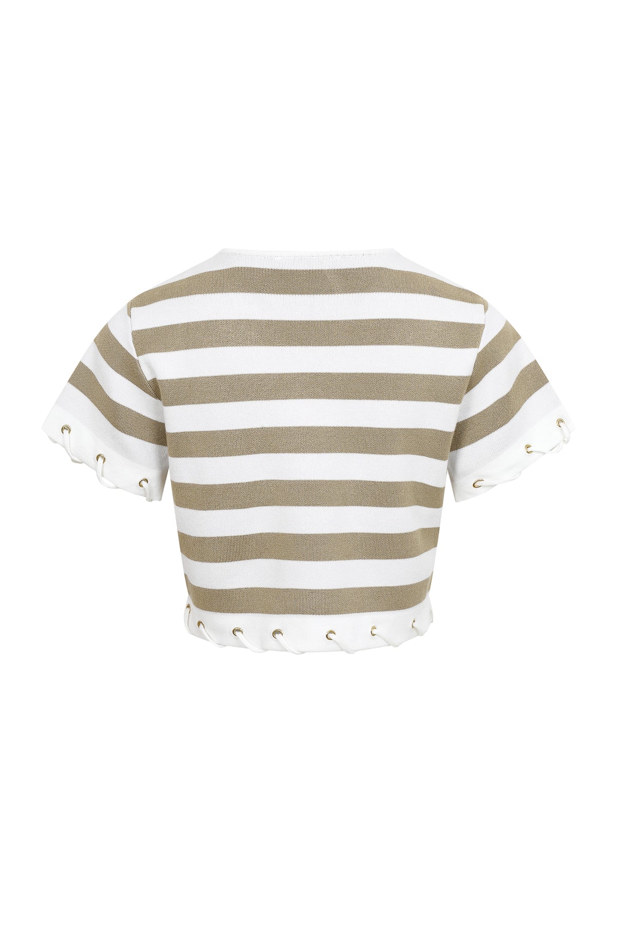 Knit Stripe Rope Embellished Short Sleeve Top