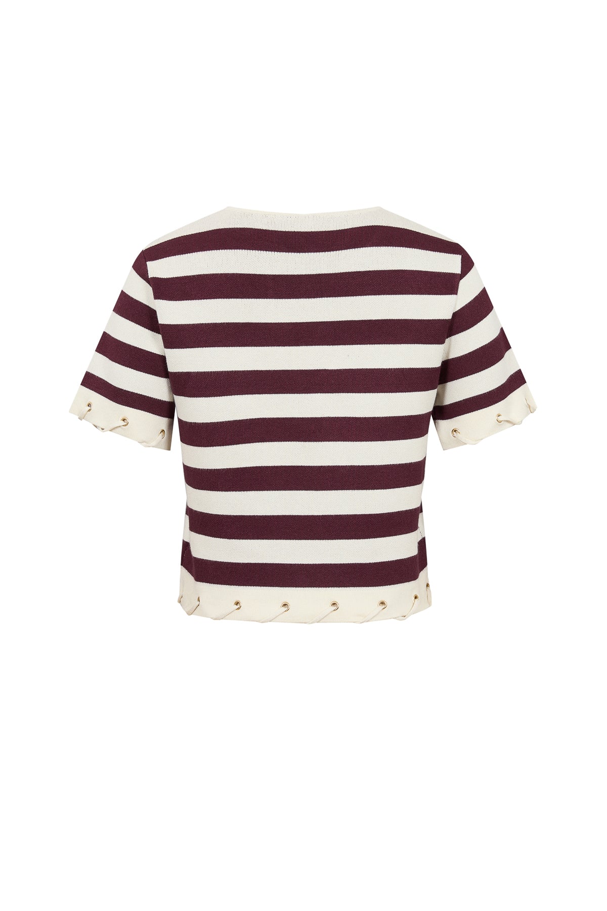 Knit Stripe Rope Embellished Short Sleeve Top