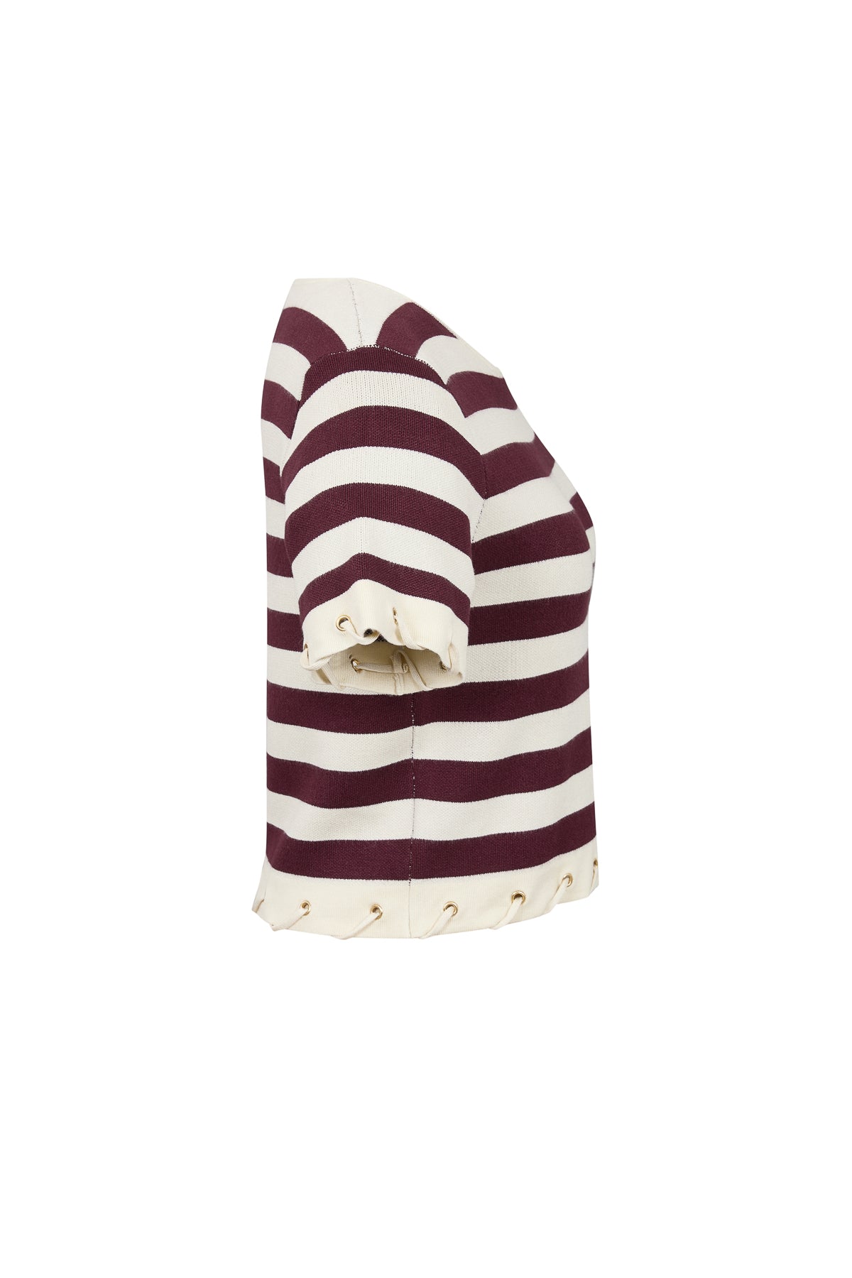 Knit Stripe Rope Embellished Short Sleeve Top