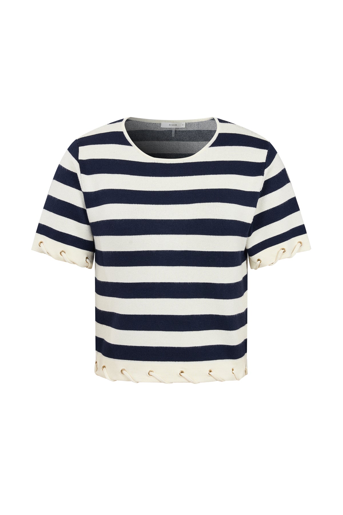 Knit Stripe Rope Embellished Short Sleeve Top