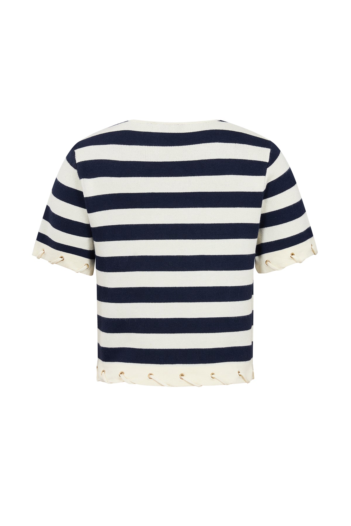 Knit Stripe Rope Embellished Short Sleeve Top