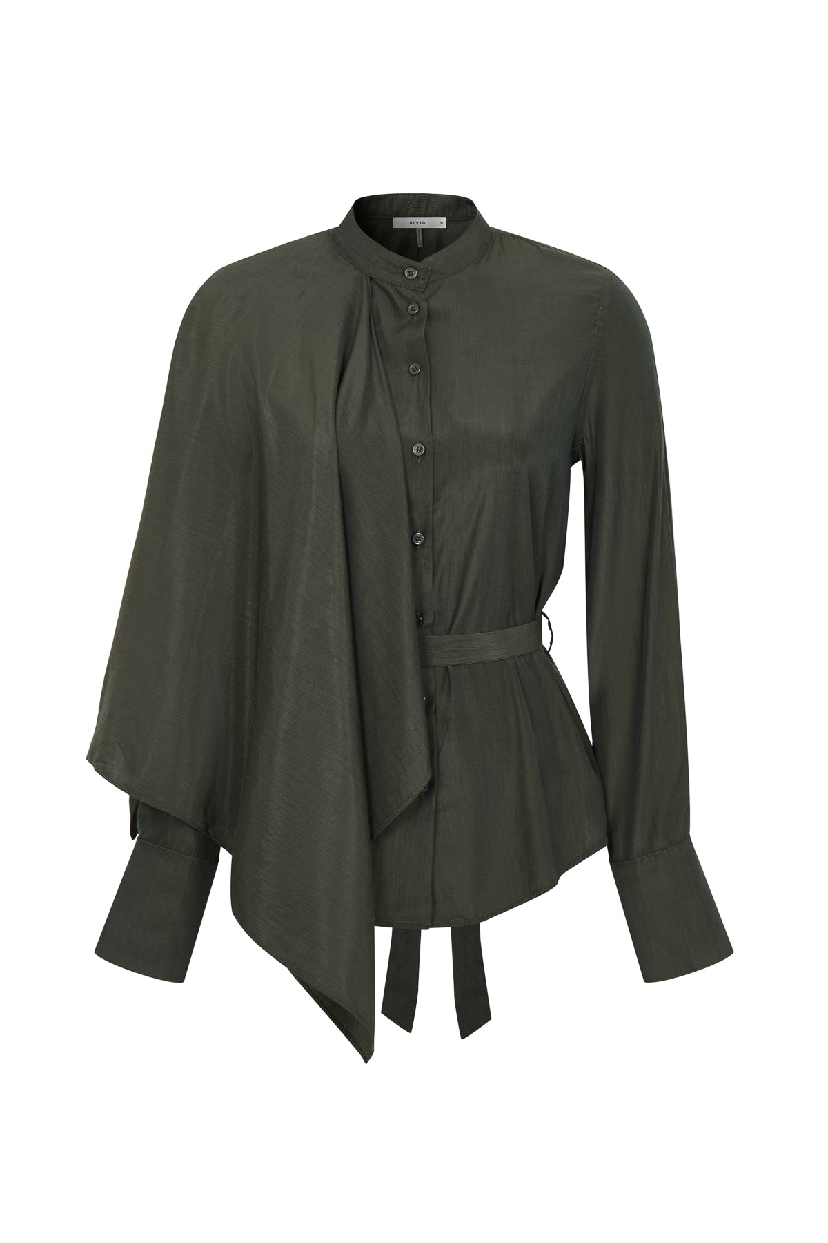 Noelle Woven Asymmetrical Overlay Shirt with Cape Sleeves