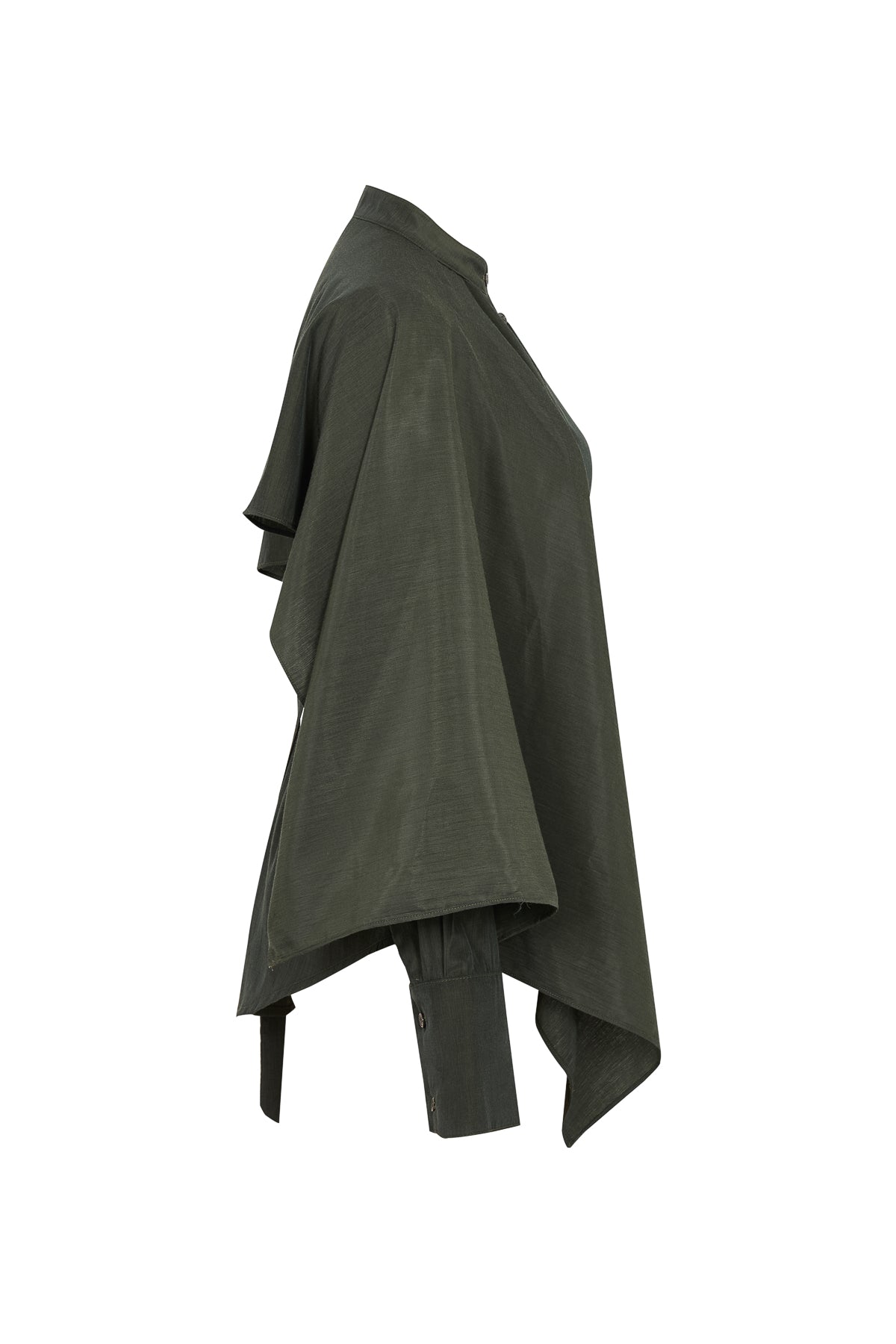Noelle Woven Asymmetrical Overlay Shirt with Cape Sleeves