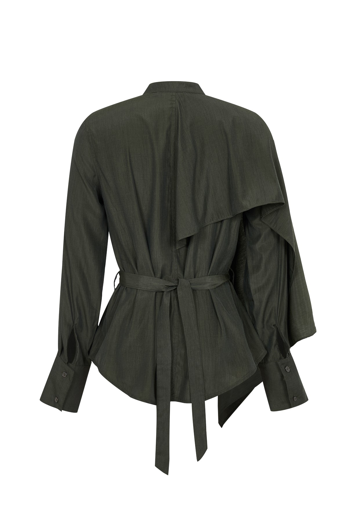 Noelle Woven Asymmetrical Overlay Shirt with Cape Sleeves