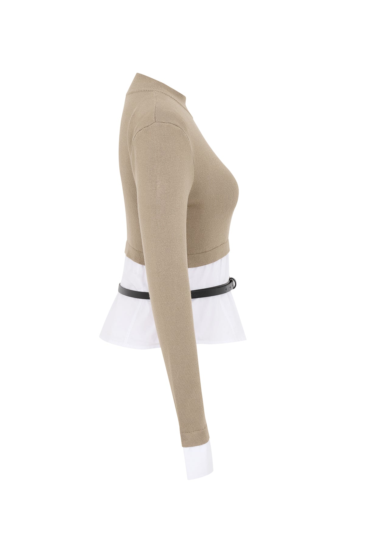 Knit Long Sleeve Top With Shirt Duo And Belt