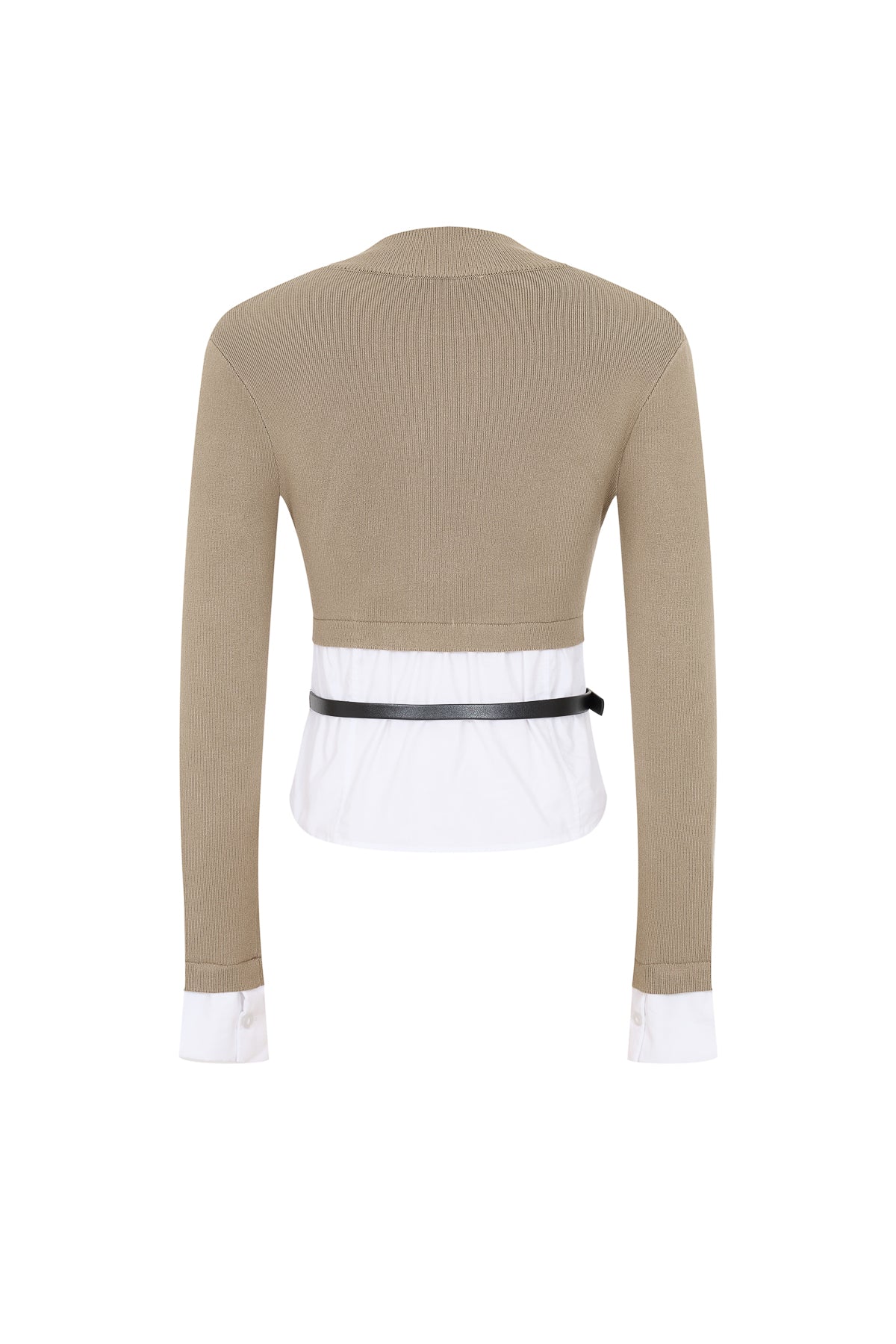 Knit Long Sleeve Top With Shirt Duo And Belt