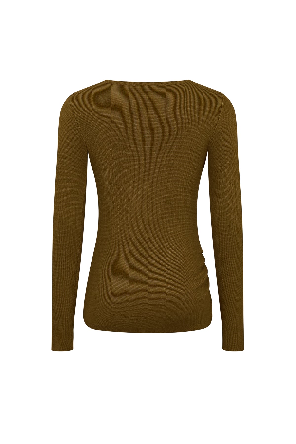 Knit Long Sleeve Top With Asymmetric Neck line And Gold Trim