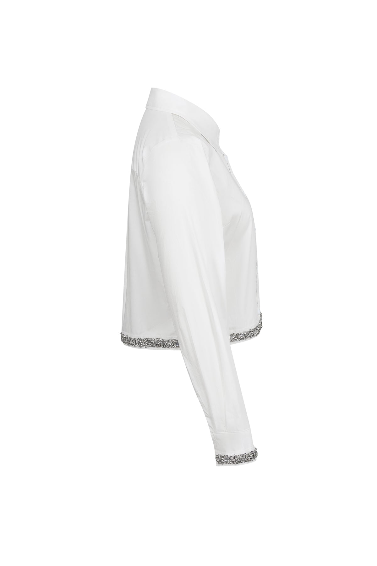 Woven Crop Shirt With Rhinestone Hem