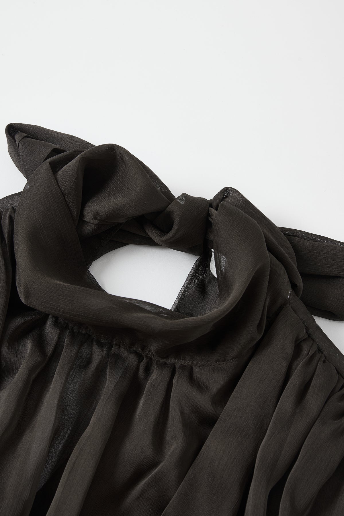 Semi Sheer Drapey Crossover Long Sleeve Blouse