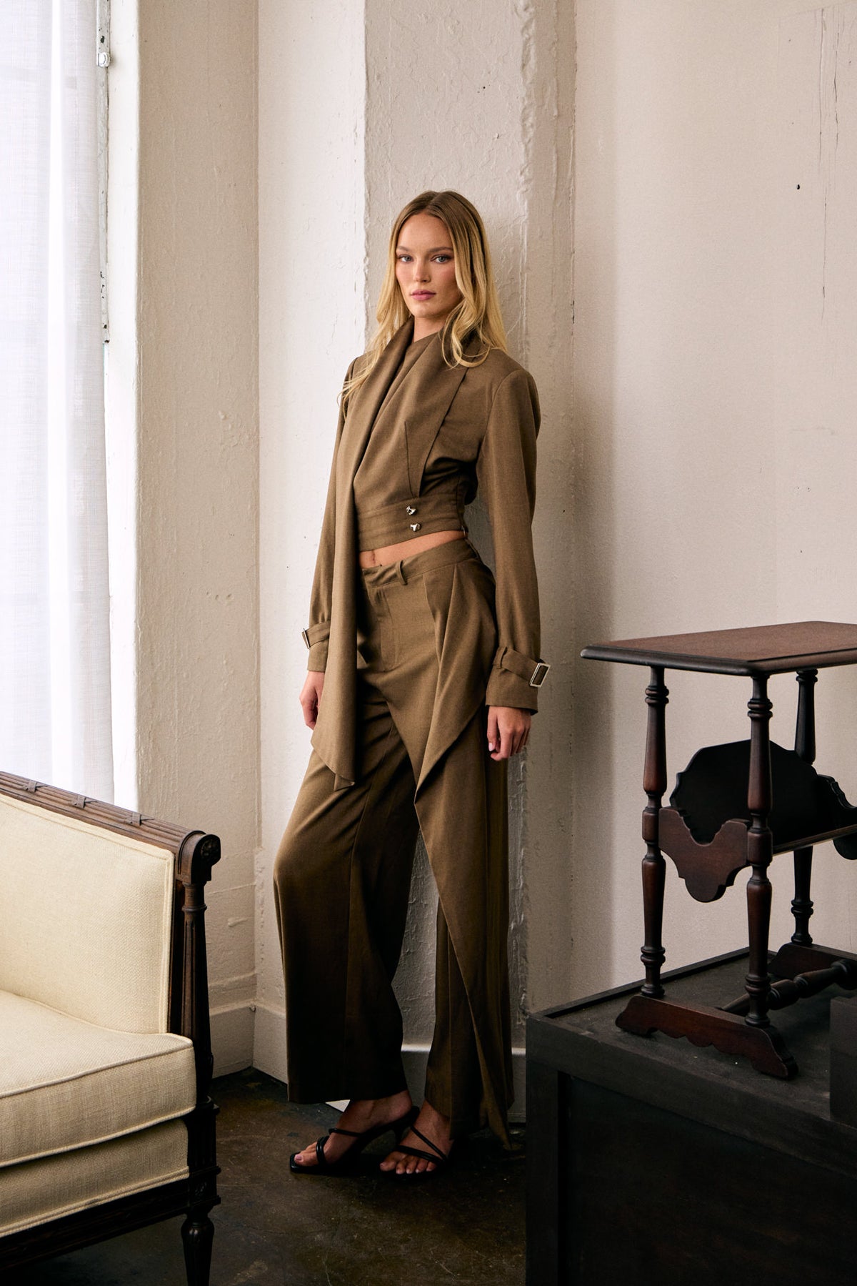 Joelle Woven Draped Cape Inspired Pants