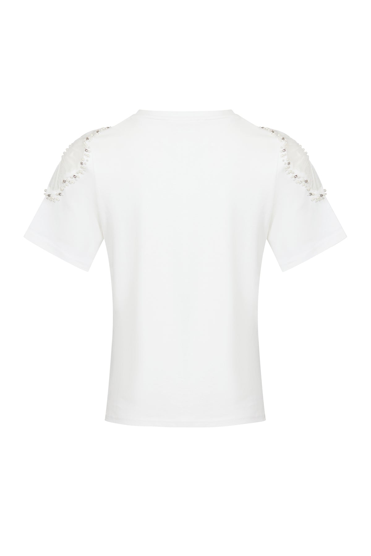 Knit T-shirt with Embellished Sheer Flowers