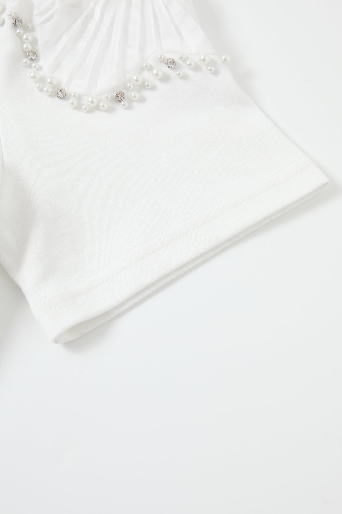 Knit T-shirt with Embellished Sheer Flowers
