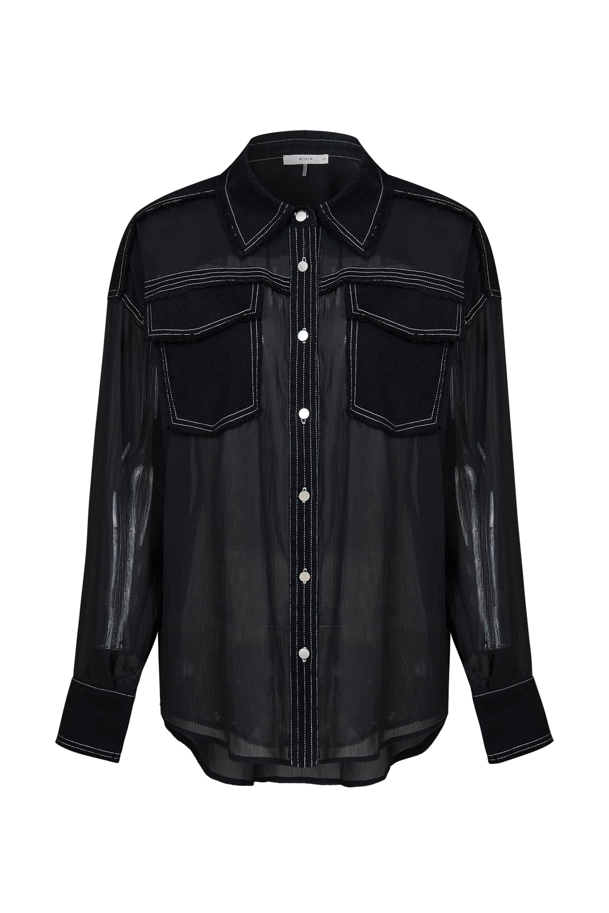 Sheer Shirt with Contrast Stitching