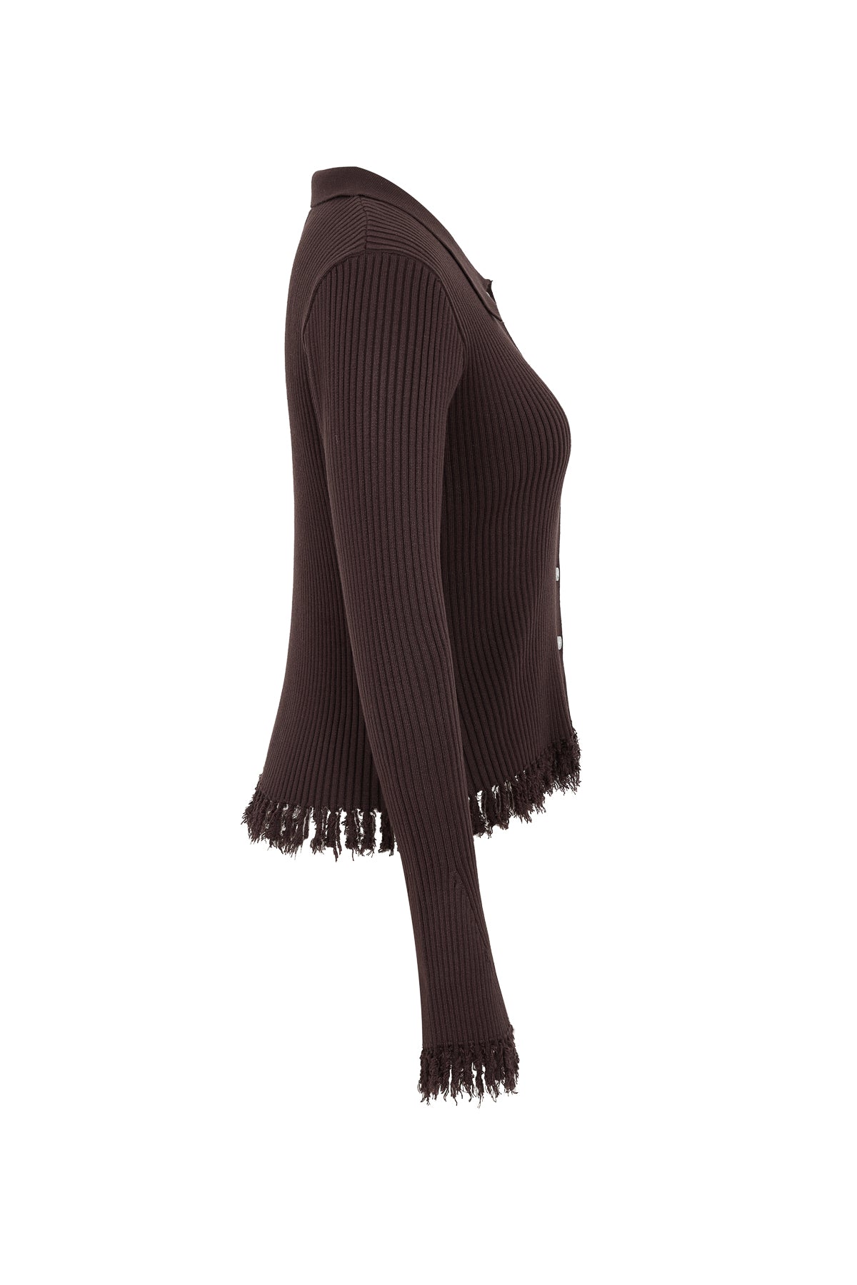 Knit Long Sleeve Top with Collar and Fringe Detail