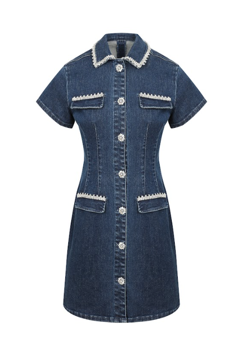 Estelle Short Sleeve Embellished Denim Dress