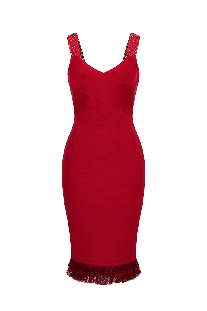 Fringe Contour Midi Bandage Dress