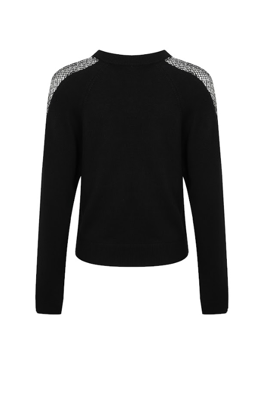 Knit Sweater with Mesh Embellished Shoulders