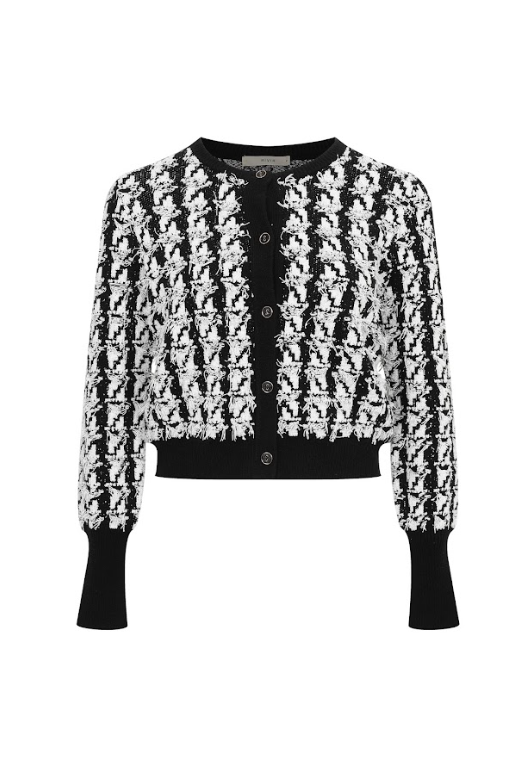 Houndstooth Textured Knit Cardigan