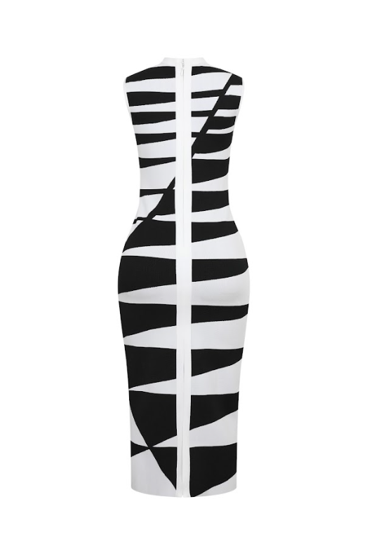 Illusion Rayure Bandage Sleeveless Dress