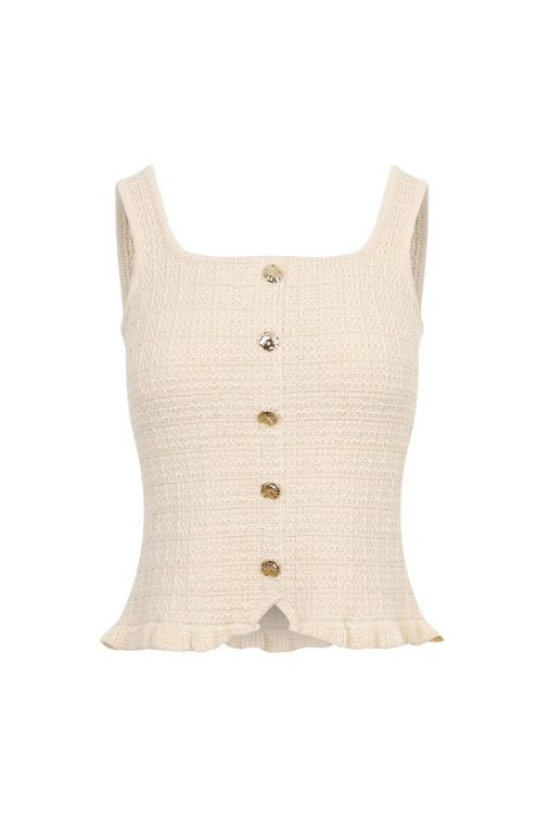 Madeleine Textured Knit Top with Fake Buttons