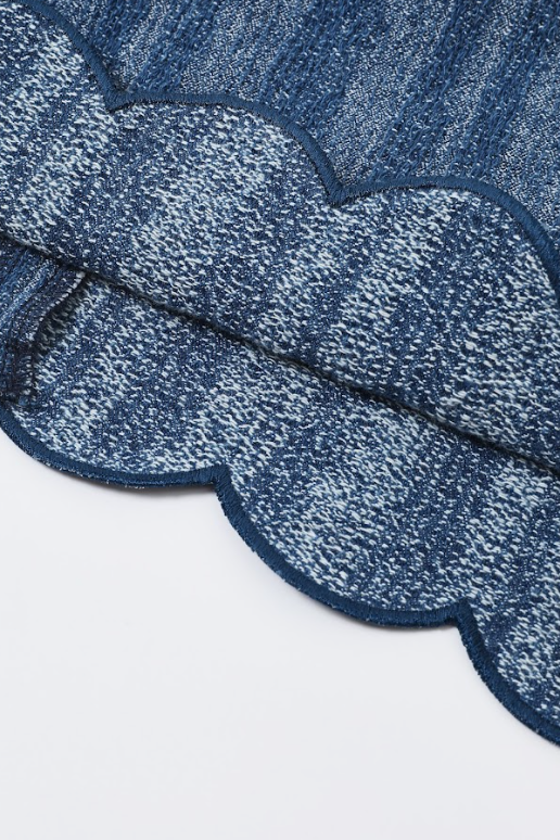 Scallop Hem Denim Top with Neck Rhinestones