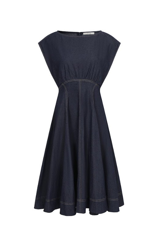 Denim Cinched Waist Midi Dress