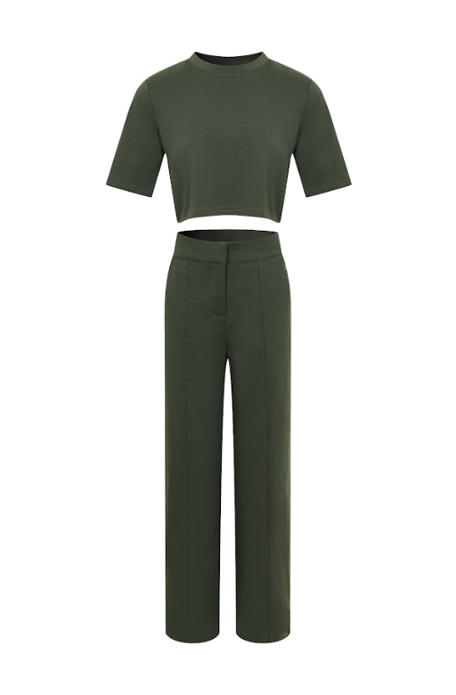 Casual Day Crop Top and High Waist Pants Set