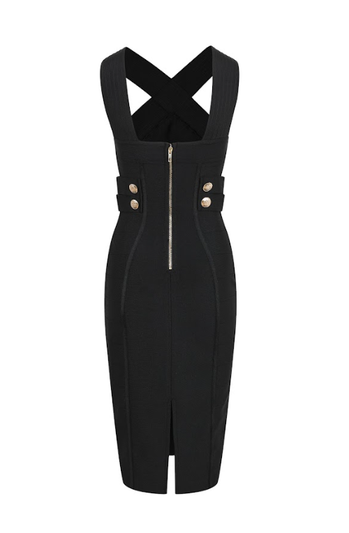 Edith Halter Crossover Bandage Midi Dress