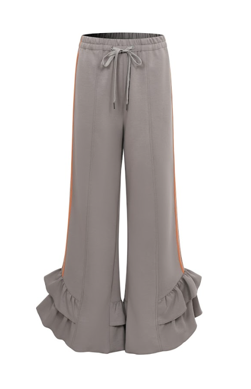 Ruffled Hem Wide Pants