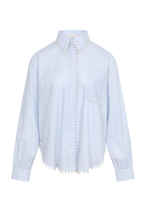 Pearl Detail Oversized Stripe Poplin Shirt