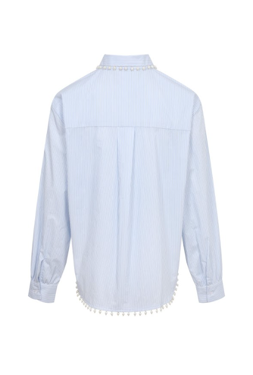 Pearl Detail Oversized Stripe Poplin Shirt