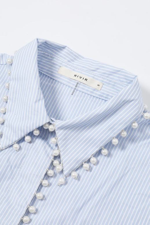 Pearl Detail Oversized Stripe Poplin Shirt