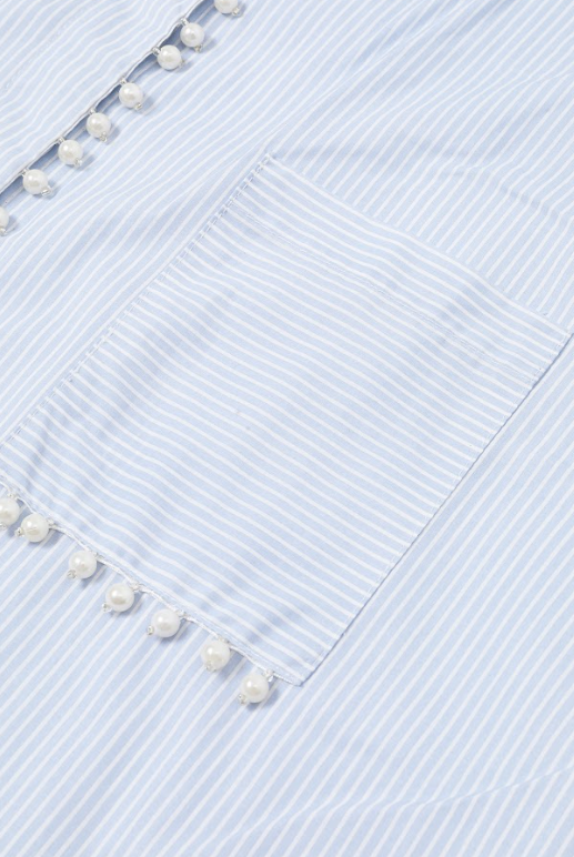 Pearl Detail Oversized Stripe Poplin Shirt