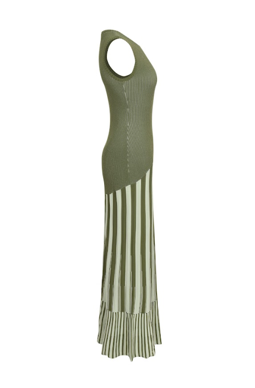 Sara Two Tone Striped Knit Maxi Dress