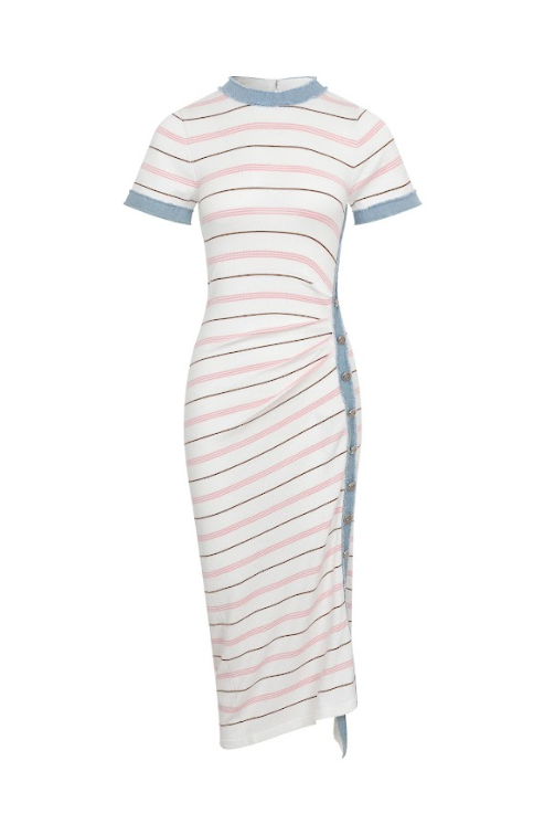 Short Sleeve Knit Dress with Stripe Pattern