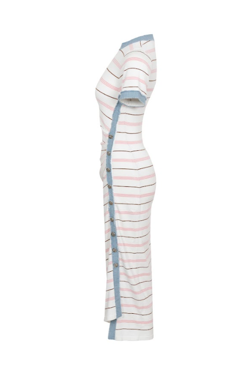 Short Sleeve Knit Dress with Stripe Pattern