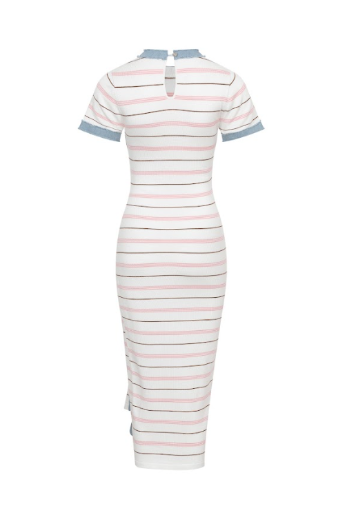 Short Sleeve Knit Dress with Stripe Pattern