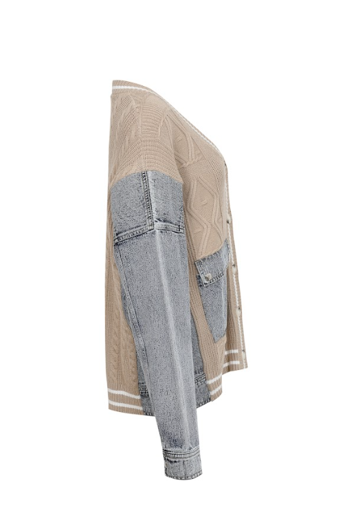Knit Sweater with Denim Contrast