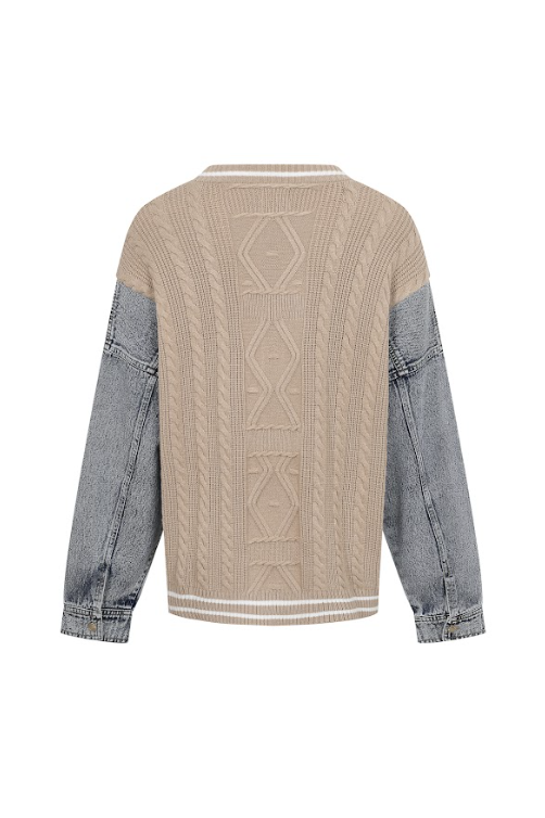 Knit Sweater with Denim Contrast